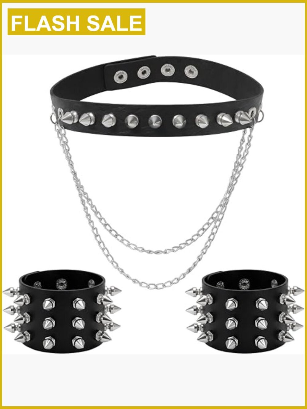 3pc Leather Goth Spike Choker & Spiked Bracelet Set Punk Jewelry